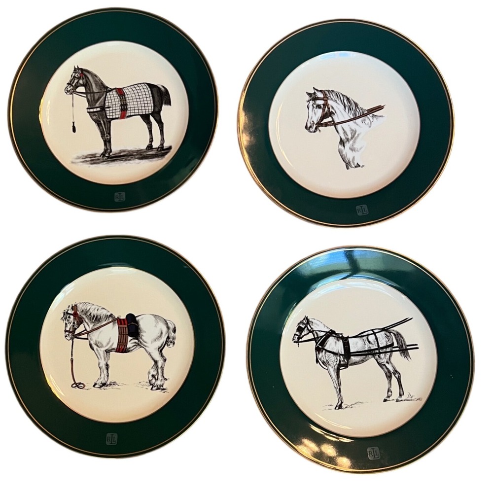 Vintage Ralph Lauren Equestrian Plate Set 4 Gallery Wall Decor Horse Polo Lover